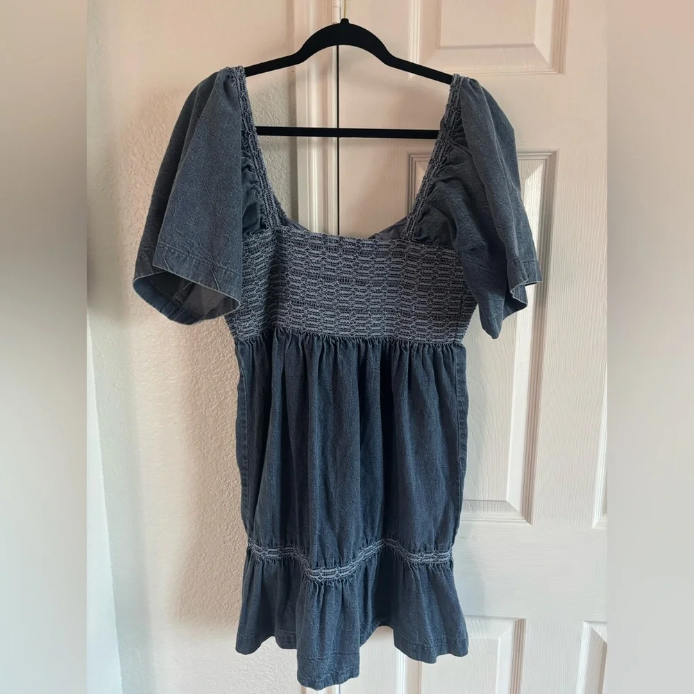 Free People Easy to Love Denim Mini Dress‎ Size L - Picture 2 of 7